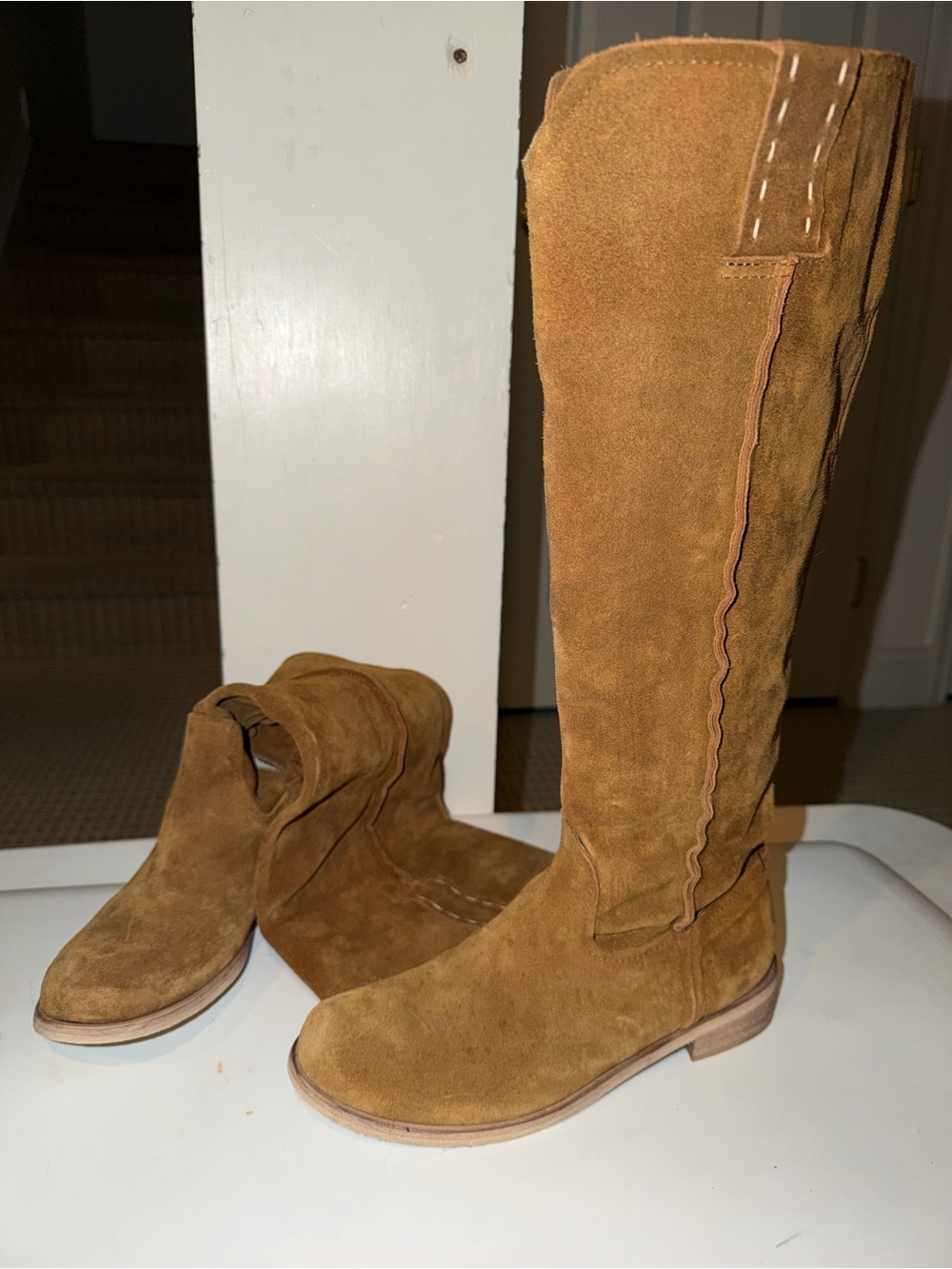 Over-the-Knee Suede Riding Boots - Cognac